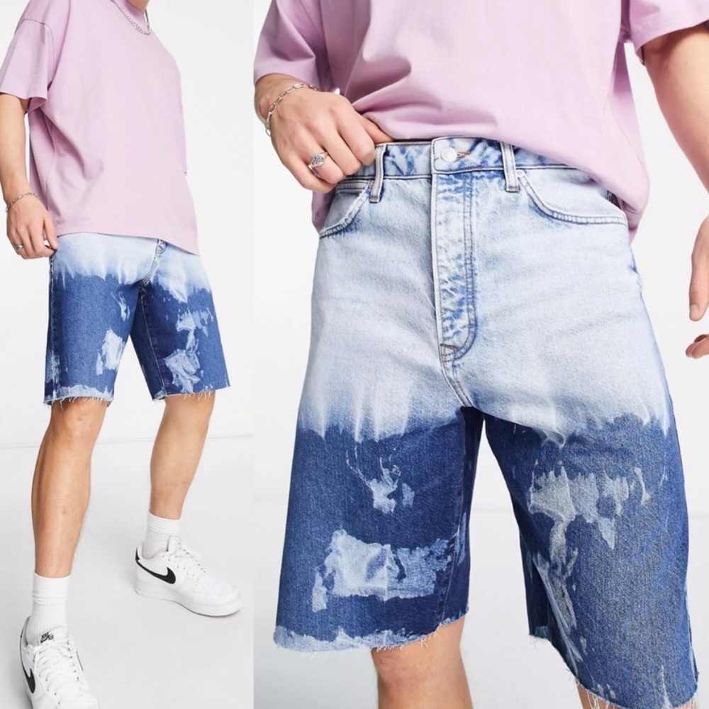 NEW Topman Extreme Wash Slim Shorts Denim Jean Button Fly Size 32 Topshop Dye